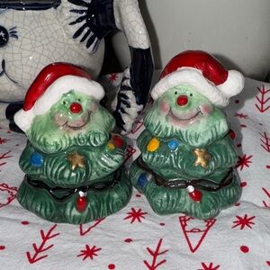 Festive Green Christmas Tree salt and pepper